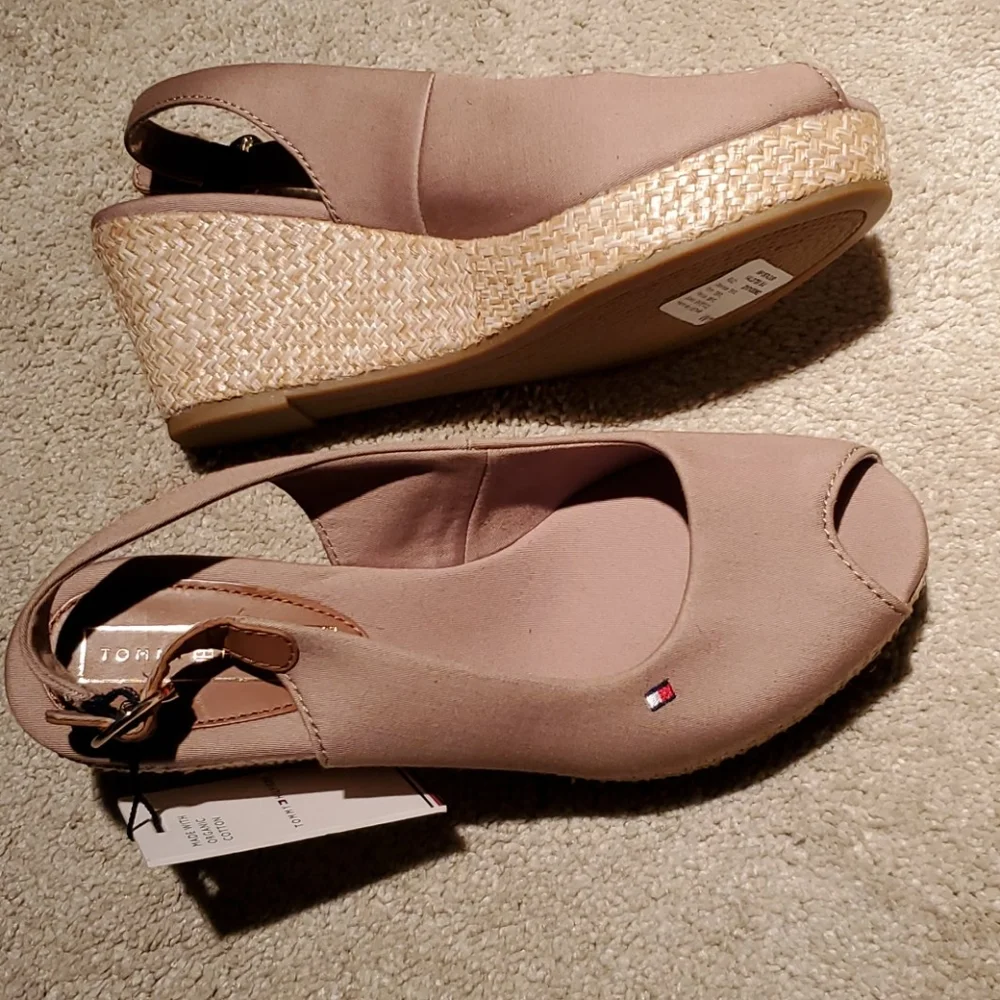 NWT Tommy Hilfiger Iconic Elba Organic Cotton Wedges Espadrille Sandals Shoes 6